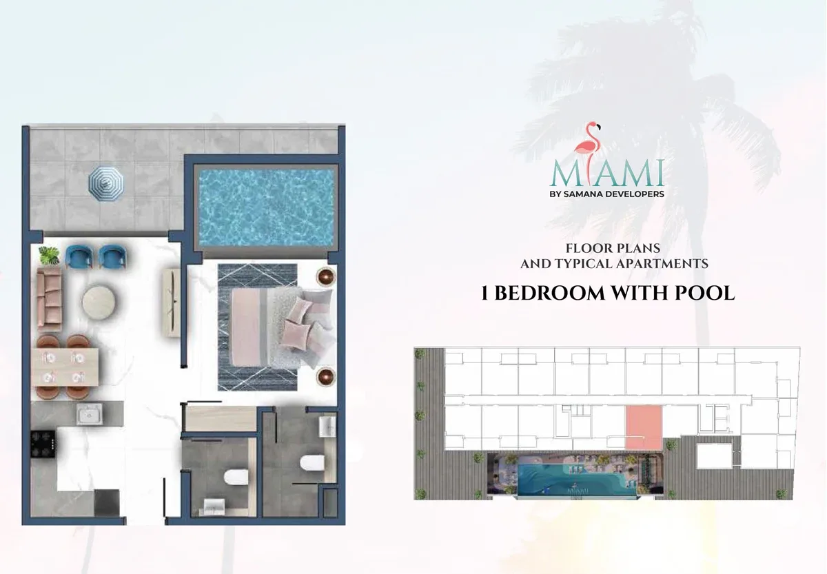 1 BedRoom 1 Bedroom with pool plan