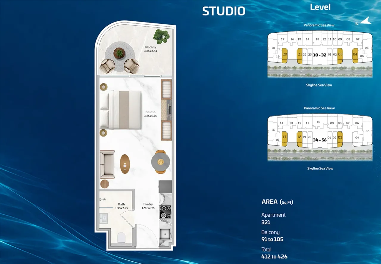 Shahrukhz Residence Maritimecity – Studio floor plan