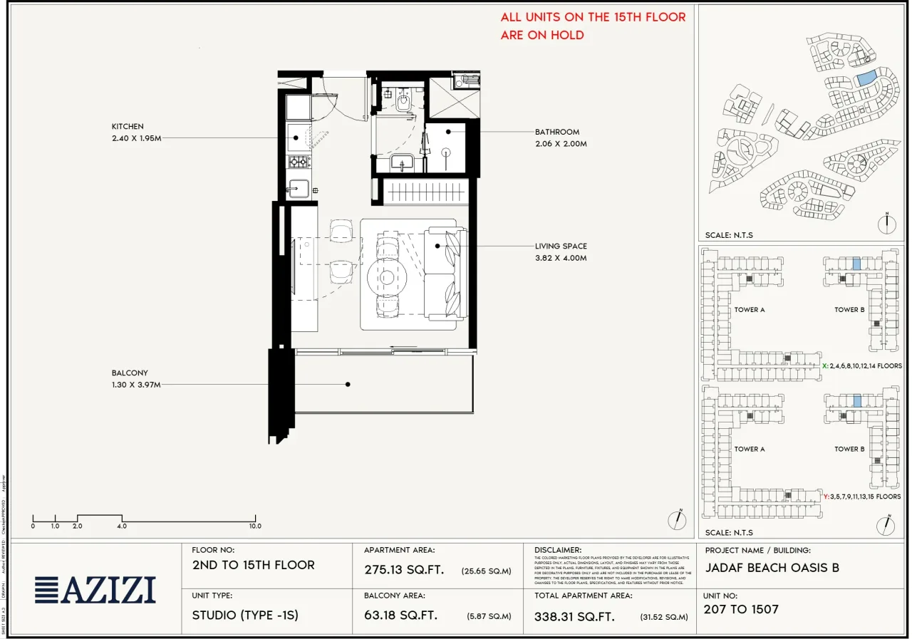 Azizi Jaddaf Beach Oasis – Studio Studio - 1S floor plan