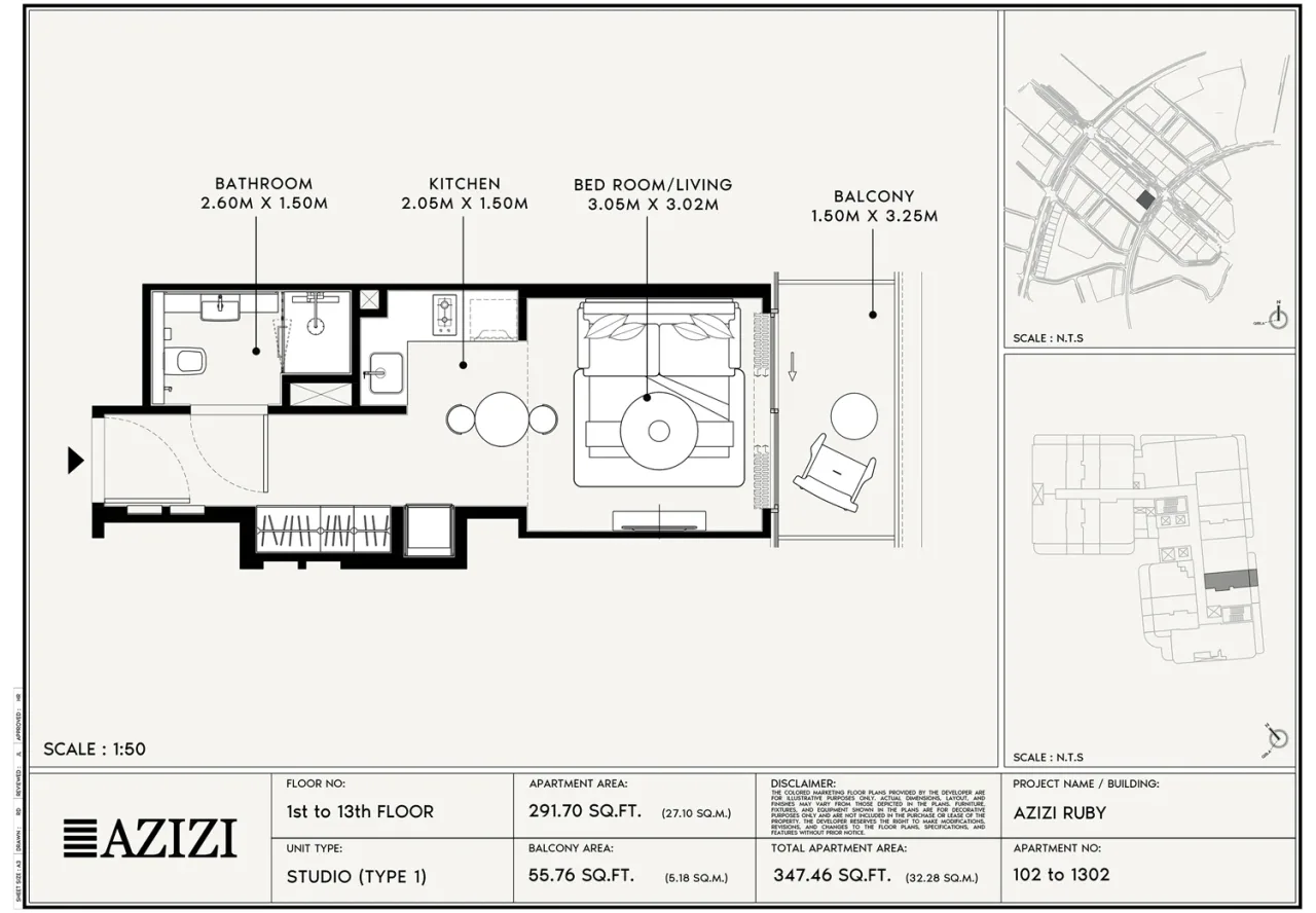 Azizi Ruby – Studio Studio - 1 floor plan