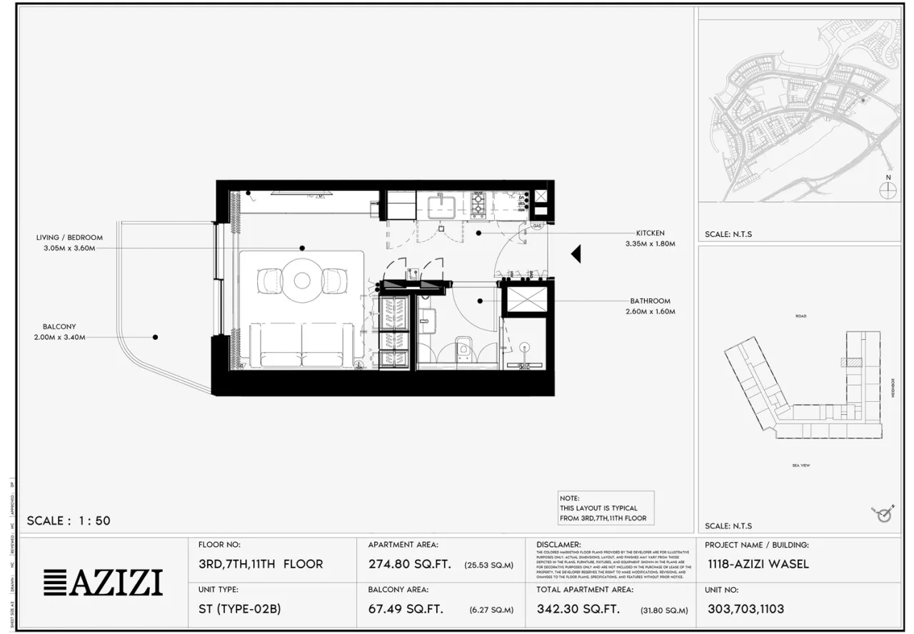 Azizi Wasel – Studio Studio - 2B floor plan