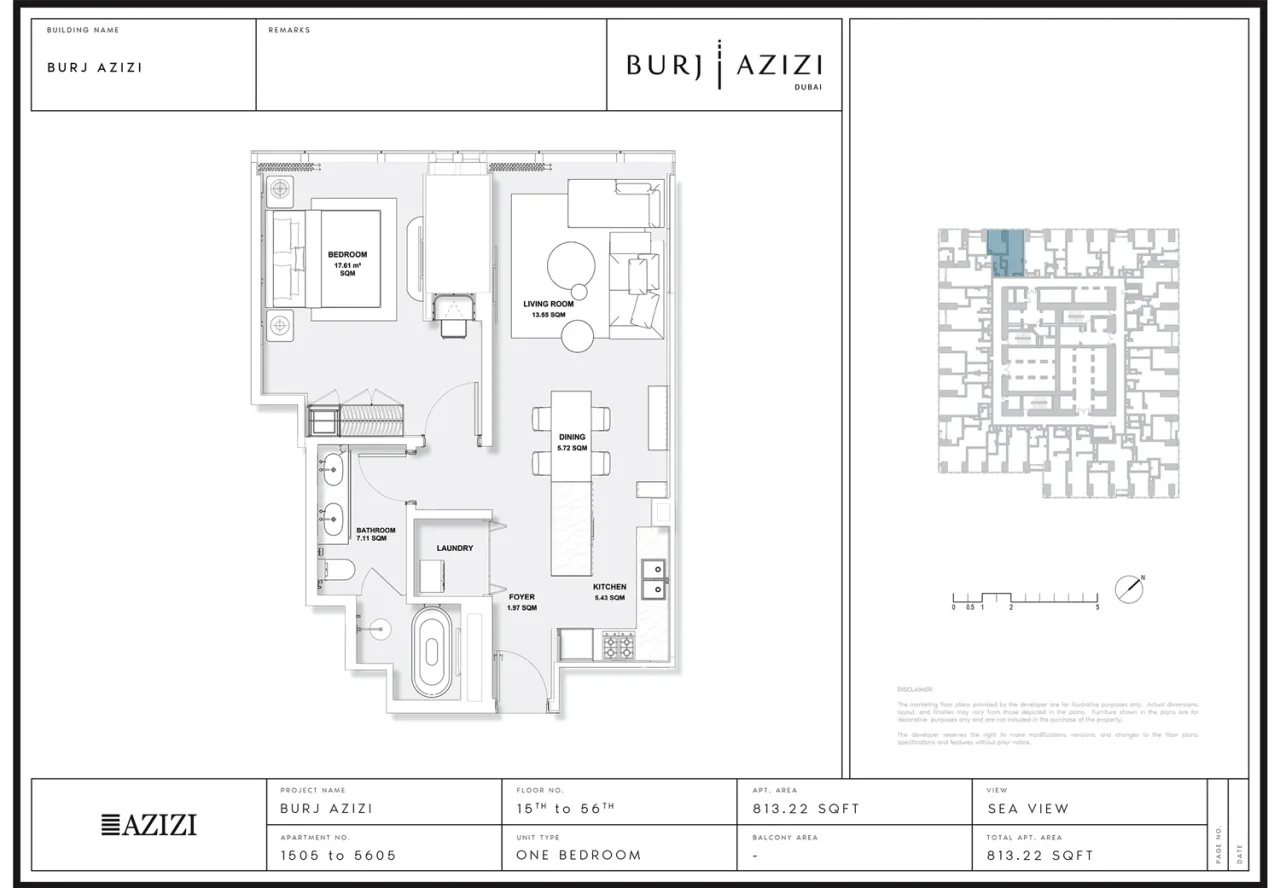 Burj Azizi – 1 Bedroom 1 Bedroom 1 floor plan