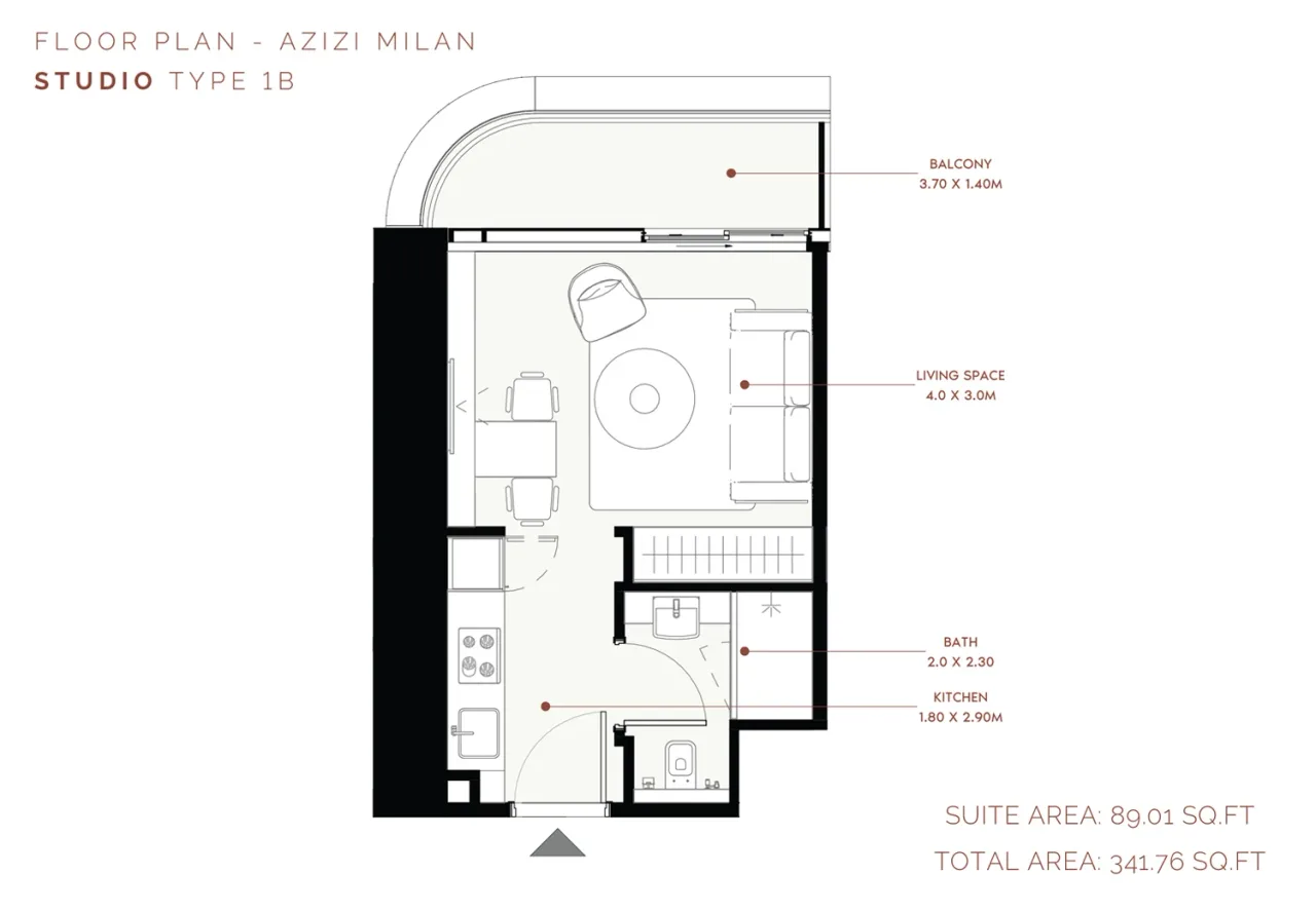 Azizi Milan – Studio Studio - 1B floor plan